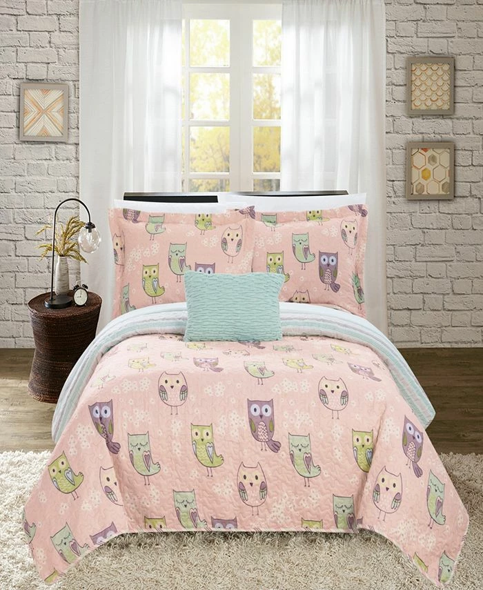 Chic Home Owl Farm 3 Piece Twin Quilt Set