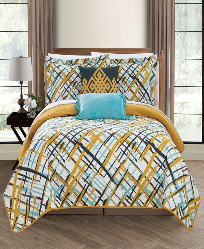 Chic Home Gingham 5 Piece Full Quilt Set