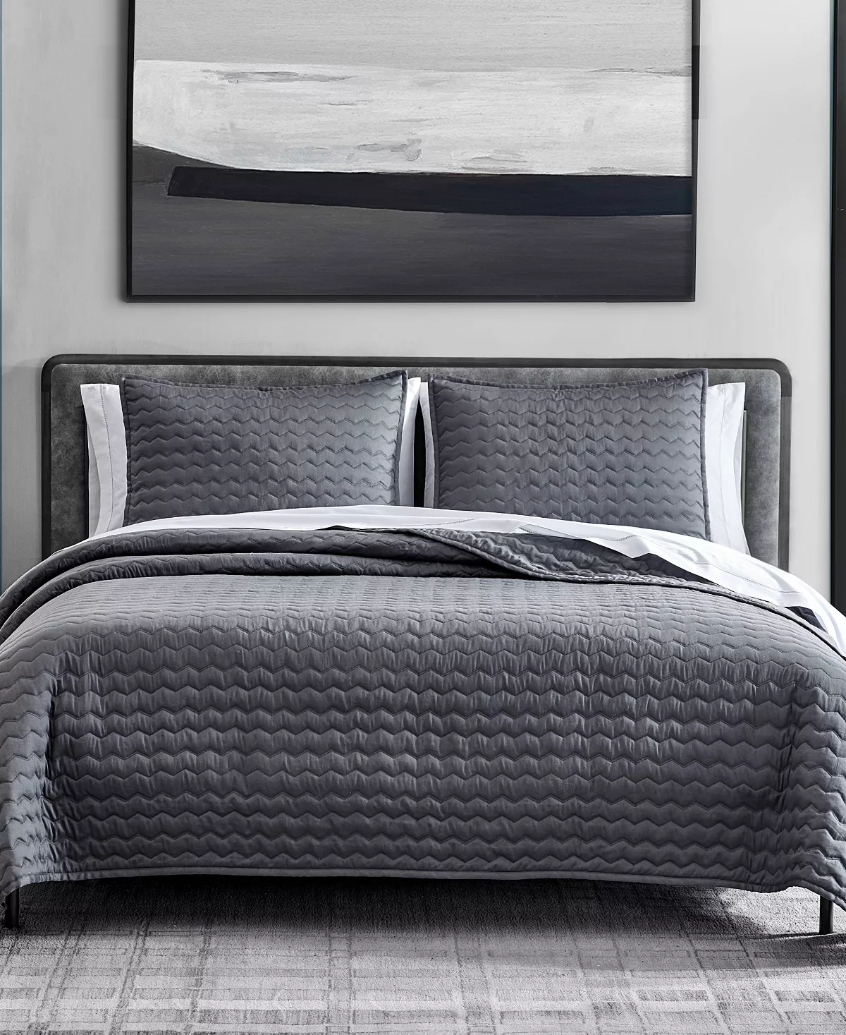 Vera Wang Herringbone Stitch Cotton 3 Piece Quilt Set, Queen - Image 9