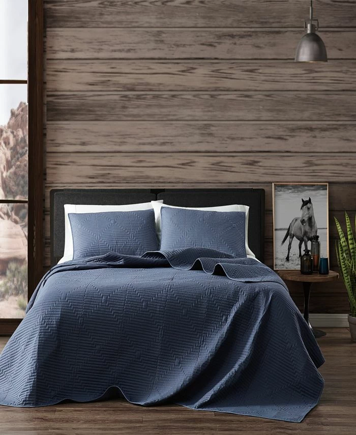 Frye Ray Pick Stitch Embroidered 3 Piece Quilt Set, Full/Queen