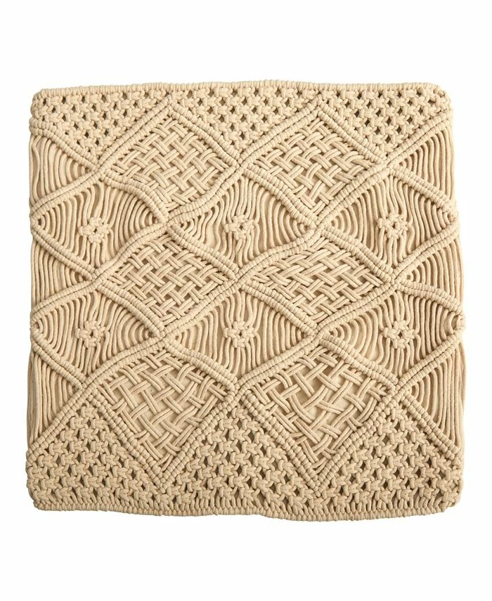 Nearly Natural Boho Cross Woven Macrame Decorative Pillow Cover, 18