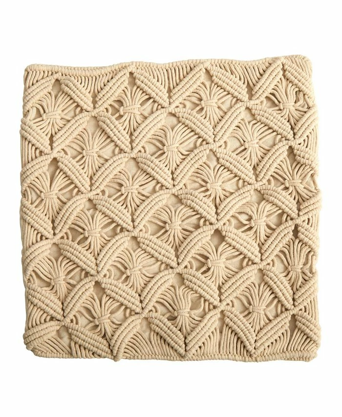 Nearly Natural Boho Diamond Woven Macrame Decorative Pillow Cover, 18