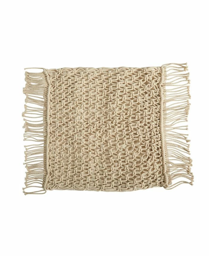 Nearly Natural Boho Fringed Woven Macrame Decorative Pillow Cover, 18