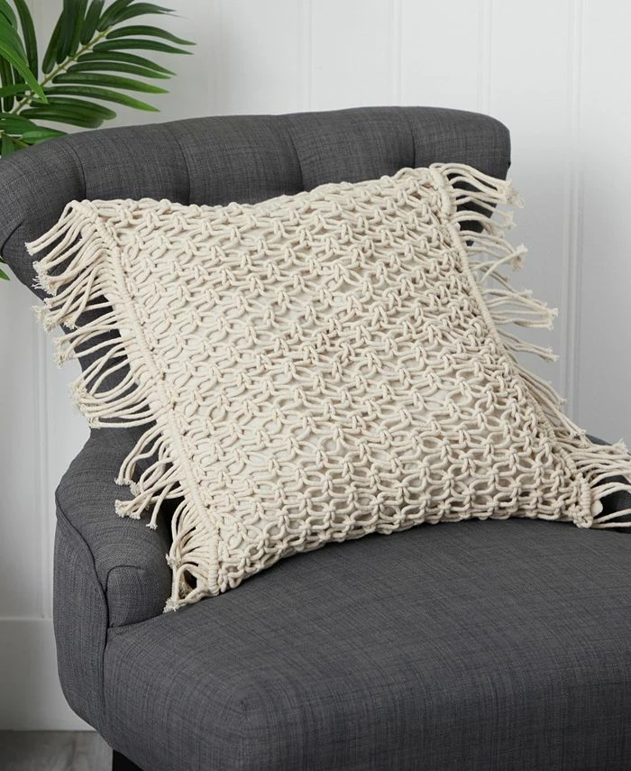 Nearly Natural Boho Fringed Woven Macrame Decorative Pillow Cover, 18 - Image 4