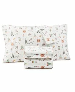 Whim By Martha Stewart CLOSEOUT! Christmas In Paris Cotton Flannel 3-Pc. Sheet Set, Twin, Created For Macy's