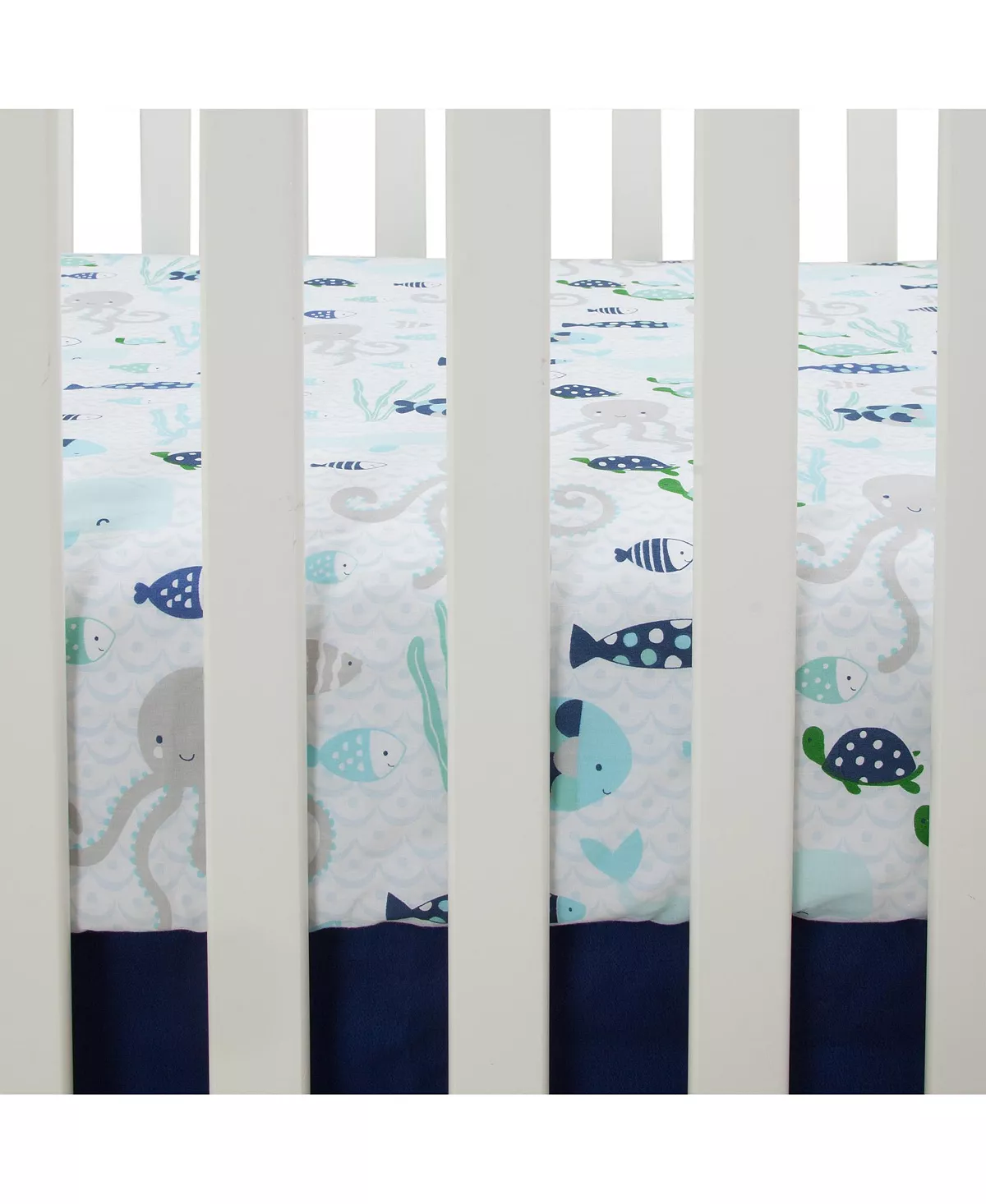 Lambs & Ivy Oceania 100% Cotton Blue/Gray/White Whale With Octopus And Fish Nautical Ocean Theme Fitted Crib Sheet - Image 2