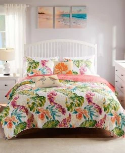 Greenland Home Fashions Tropics Coastal Palm 5 Piece Quilt Set, Full/Queen